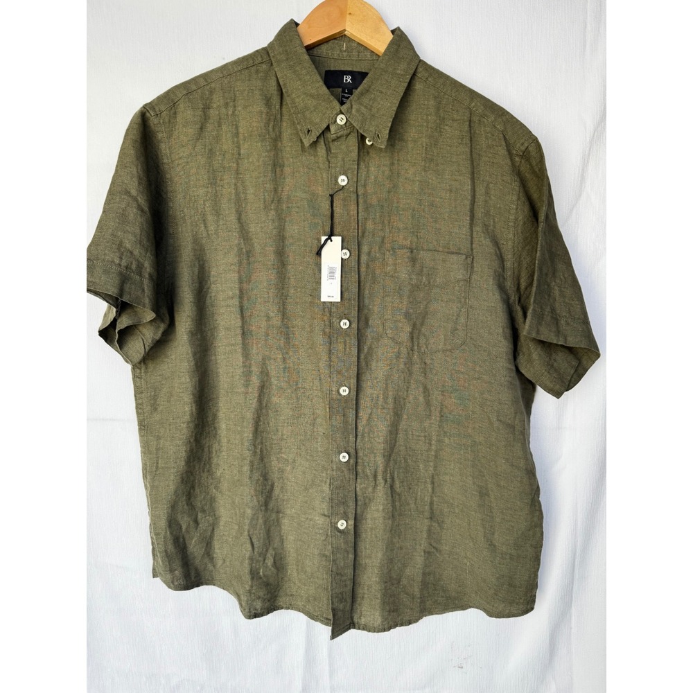 Banana Republic Mens Olive Short Sleeve Button Down Shirt Large 762186-01-1